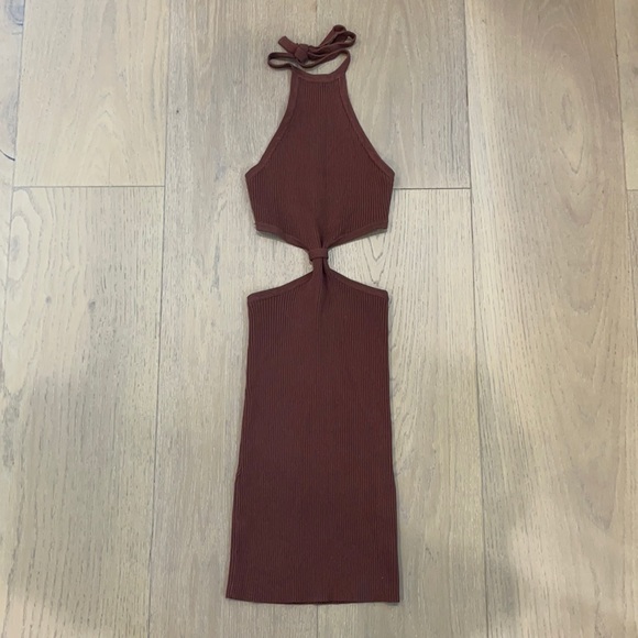 Ribbed Cut Out Halter Dress - Picture 2 of 5